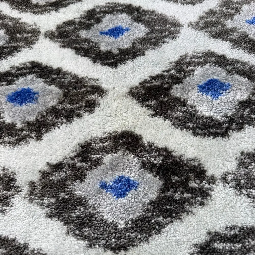 Geometric Gray Blue Bath Mat Ikat Diamond Plush Modern Bathroom Floor Rug